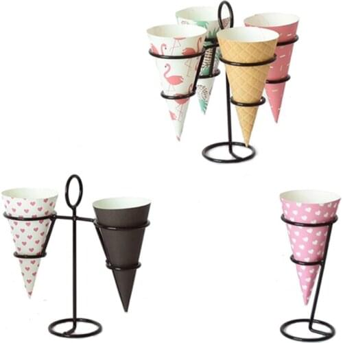 Black Iron Ice Cream Holder Cupcake Cones Stand Rack Display Snow Cones Sushi Hand Rolls Popcorn Candy French Fries Sweets Savo