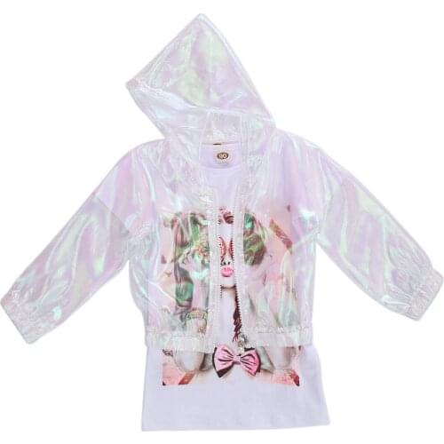 Citgeett Autumn 2-9Years kid Girls Suit Fashion Transparent Sun Protection Jacket and Pattern T-shirt