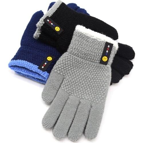 Wecute Child Gloves for 6-10years Boys Autumn and Winter Warm Gloves Simple Smiley Knitted Woolen Gloves Outdoor Cycling Soft
