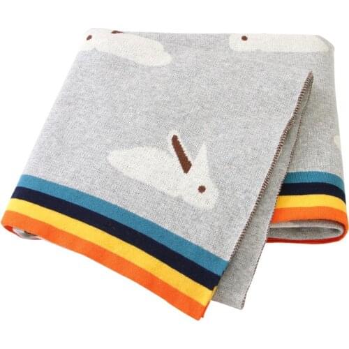 Baby Blankets Knitted Newborns Swaddle Wrap Stroller Blanket 100%Cotton Infant Kids Sofa Crib Bed Covers Cartoon Rabbit Pattern