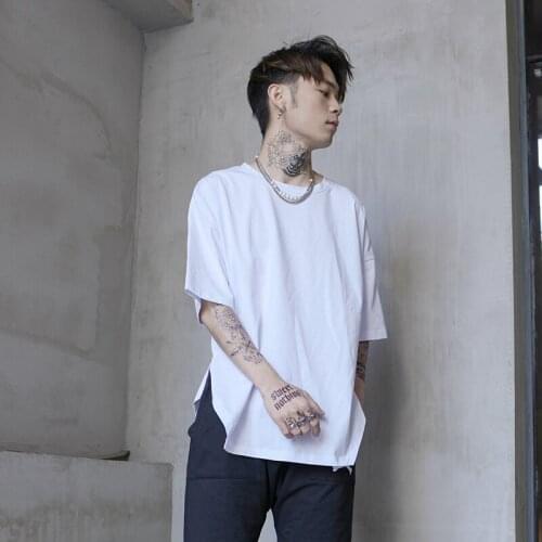 Summer Yamamoto personalized slit loose short sleeve t-shirt mens fashion large black white ins 5-sleeve top