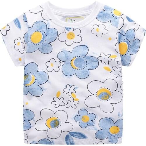 Jumping meters Childrens Tees Tops Flowers Baby Girls T shirts Cotton Summer New Floral Kids T shirts Tees Girls Clothing
