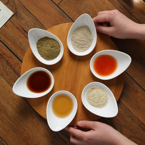 Commercial restaurant molecular cuisine creative ceramic seasoning dish household snack plate with wood tray sauce dipping dish