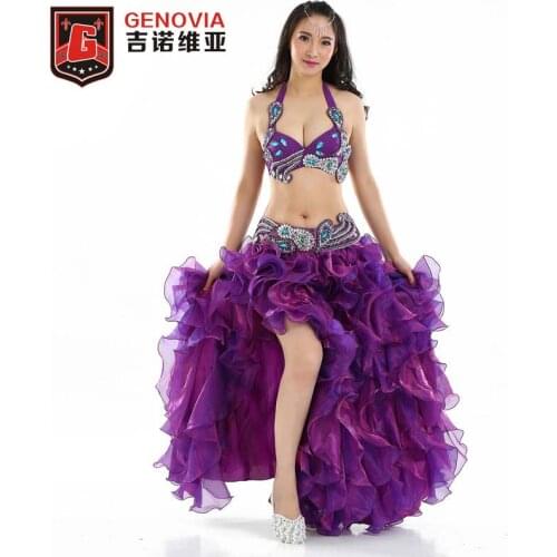 2018 Professional Belly Dance Performance Costume 3pcs Set Rhinestone Bra Top B/c & Belt & Skirt Dress Rio Carnival Hollywood