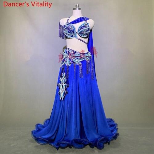 Belly Dance Performance Costume Bra with Ribbon Big Hem Skirt Short Skirt Set Women Oriental Indian Drum Dance Stage Wear