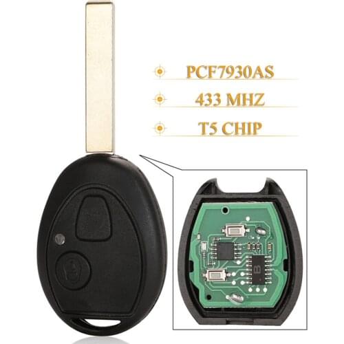 Kutery 2 Buttons Remote Car Key Fob 433Mhz T5 PCF7930AS For Land Rover 75 For Mini Cooper S R50 R53 Fit MG ZT 2002-2005