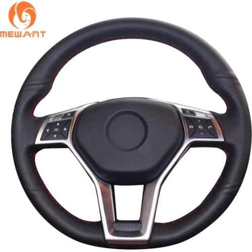 MEWANT Black Genuine Leather Car Steering Wheel Cover for Mercedes Benz A-Class 2013-2015 CLA-Class 2013 2014 C-Class 2013 2014