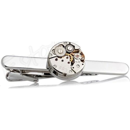 Fashion Steampunk Mens Tie Clip Vintage Watch Movement Tie Clasp Tack