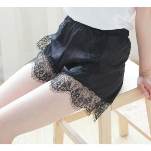 Fashion M L Solid Princess Eyelet Lace Imitated Silk Satin Safety Short Panties Underwear Boy Short Thong Lingerie WP444