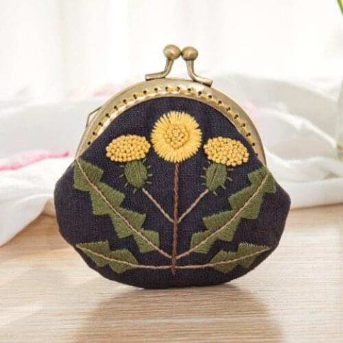 Flower Pattern Unfinished Embroidery Kit Embroidered Sewing Cross Stitch Set Arch Metal Purse Bag Frame for Beginner with Hoop