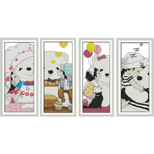Joy Sunday Cross Stitch Kits Kiss Baby Cartoon Painting 11CT 14CT Printed DIY Hanmade Embroidery Needlework Home Decoration Sets