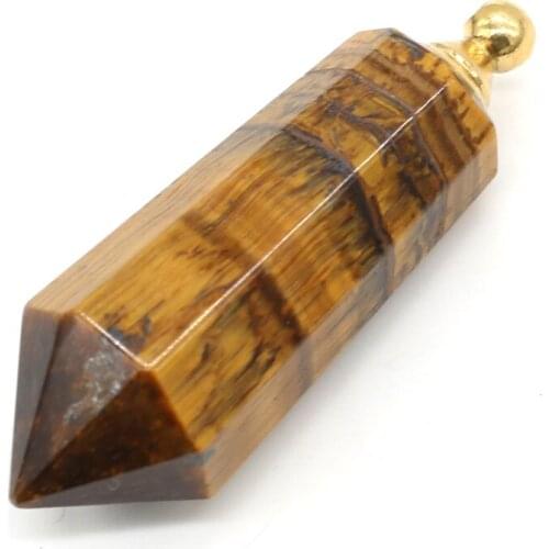 Natural Tiger Eye Stone Perfume Bottle Pendants Exquisite Essential Oil Diffuser Pendant For Jewelry Making Necklace Accessory