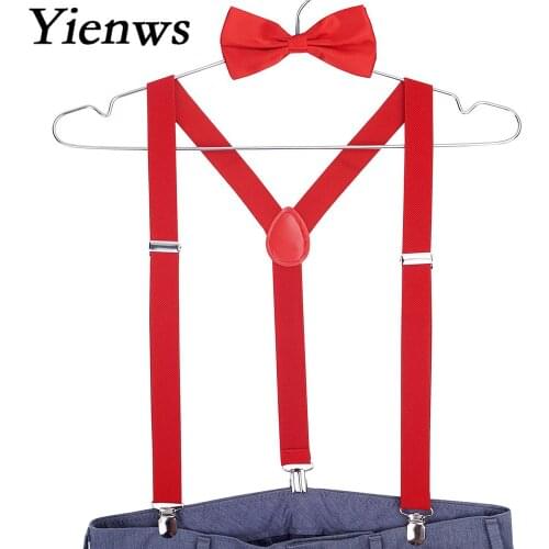 Yienws Red Bow Tie Suspenders for Men Suspensorio Women Mens Braces for Trousers Navy Erkek Jartiyer Szelki Do Spodni YiA001