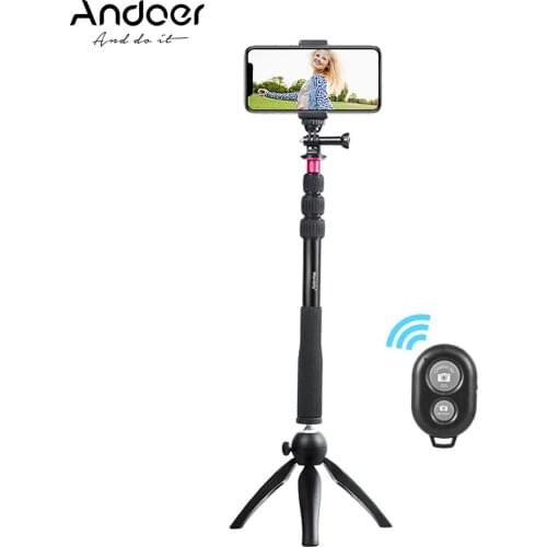 Andoer Selfie Stick + Mini Tripod + Phone Tripod Mount + Wireless Remote Control for iPhone X/8/7 for Samsung for GoPro Hero