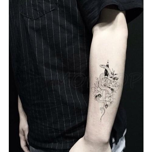 Snake Sword Rose Flower Element Temporary Tattoo Sticker Fake Tattoos for Women Men Body Makeup Waterproof Stickers