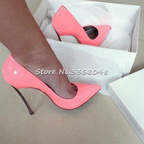 New Fashion Patent Leather Metal Heels Pumps Pointed Toe Stiletto Heels Concise Design Woman Wedding Dress Shoes Big Szie 42