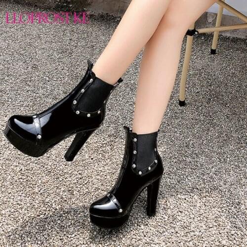 Lloprost ke Plus 49 50 Ankle Boots for Women High Heels Platform Chelsea Boots Woman Punk Metal Rivets Red Black Blue Shoe New