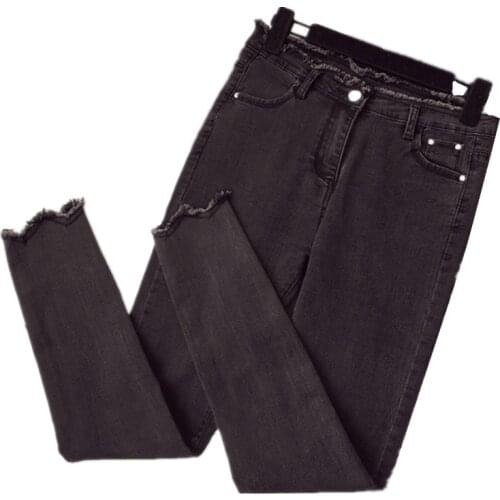 G1017 2020 spring autumn new women fashion big size loose stretchy edges skinny pencil nine-point jeans cheap wholesale