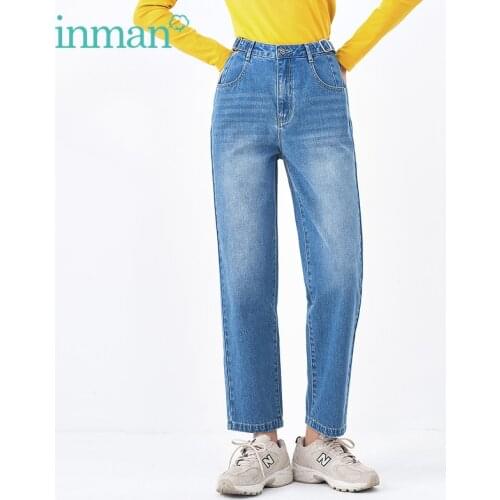 INMAN Lady Females Jeans High Waist Straight Metal Buckle Belt Commuting Daily Simple Casual Style Girl Women Denim Pants
