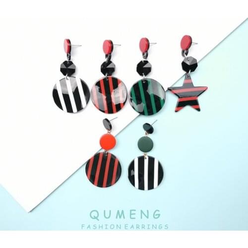 QUMENG 2020 Korean Earrings For Women fashion Charm Exaggerated Trendy Hip Hop Girls Gift Cute Stars acrylic stud Earrings