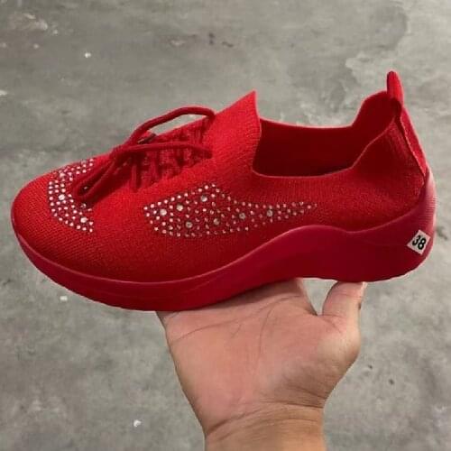 Summer Women Shoes New 2021 Rhinestone Lace Up Sneakers Platform Shoes Woman Breathable Casual Lady Sport Running Shoes WSH4158