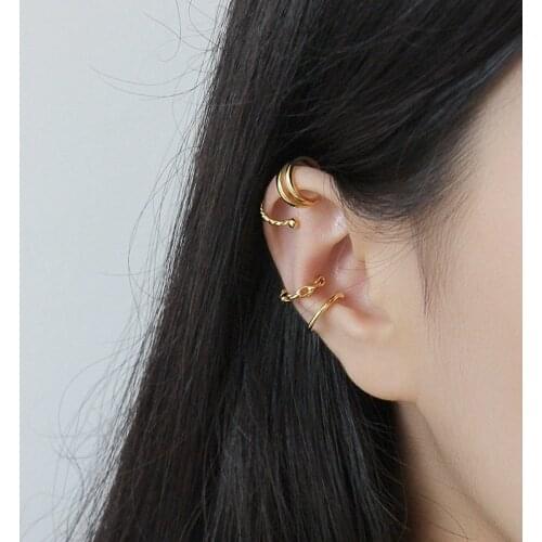 925 sterling silver earring INS simple Twist double chain smooth pierced ear ear clip without ear hole women false earring jewel