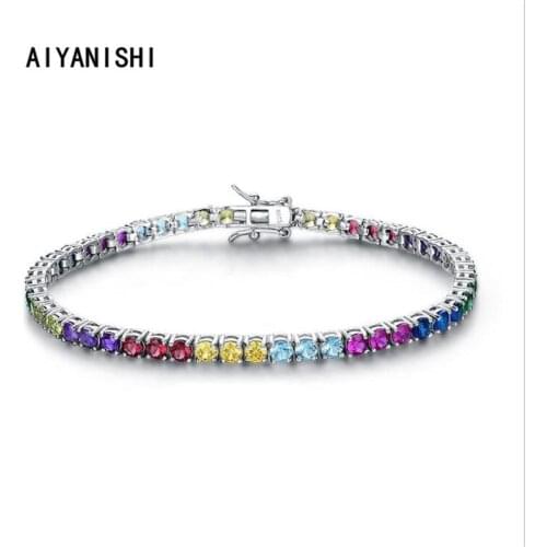 AIYANISHI 925 Sterling Silver Tennis Bracelets for Women Colorful Sona Diamond Bracelets Sona Diamond Women Wedding Girls Gifts