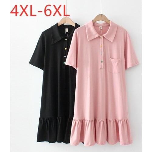 New 2021 Ladies Summer Plus Size Mini Dress For Women Large Short Sleeve Loose Pink Black Pocket Ruffle Dress 4XL 5XL 6XL