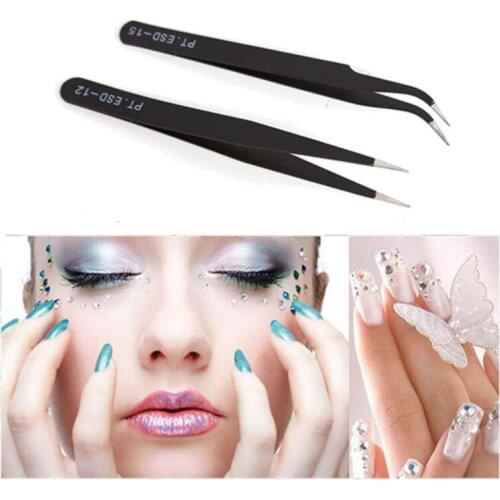 1Pc Curved Straight Tweezers Eyelash Extension Tweezers Nails Decor Picker Non-magnetic Pincet Manicure Makeup Nail Tools