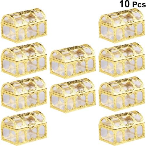 10pcs Creative Candy Box Treasure Chest Shape Sugar Containers Holder Gift Storage Case Party Supplies for Wedding (Golden)