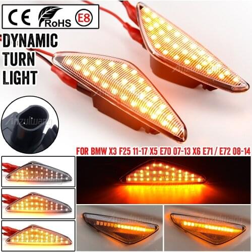 2PCS LED Dynamic Side Marker Turn Signal Repeater Light Indicator Flowing Flash Fit For BMW X3 X5 X6 E70 E71 2008-2014 E72 F25