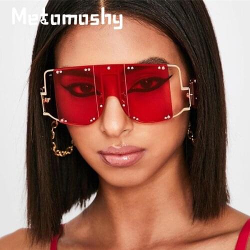 2020 Oversize Sunglasses Women 2020 Brand Oversized Square Sun Glasses Punk Style Rivet Metal Frame Men Shades UV400 Eyewear
