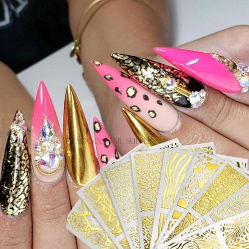 Nail Art 3D Decal Stickers Foil Wraps Cheetah Nails Decoration Self-Adhesive Sticker Gold Manicure Supply