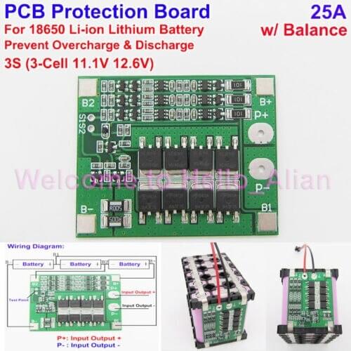 3S 11.1V 25A w/Balance 18650 Li-ion Lithium Battery BMS Protection PCB Board New