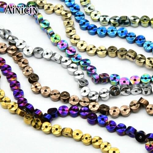 3x4mm Thick Coin Waved Spacer Beads Rainbow Color Plating Center Hole DIY Jewelry Making Strand Loose Beads 5pc/lot