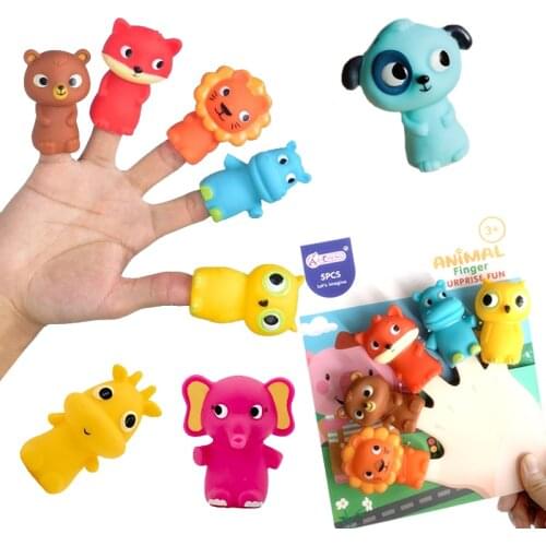 5PCS Kids Animal Finger Puppet Toy Set Lion Elephant Bear Mini Animal Hand Puppet Storytelling Educational Gift Toy For Children