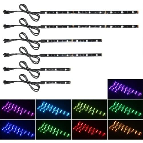 6pcs Motorcycle LED Neon Strip Lamp RGB 15-colors Remote Control Under Glow Lights 5050SMD Car Decorative Light Strip Parts