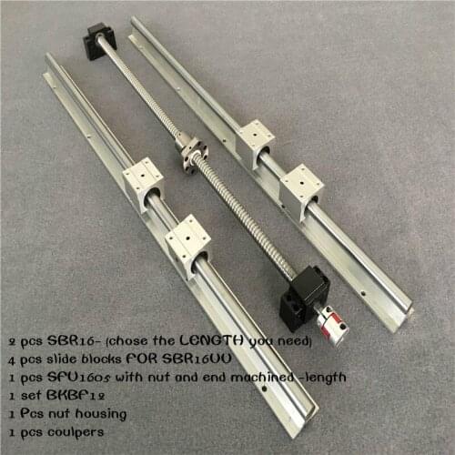 Free Shipping ball screw SFU1605 &amp 2Pcs linear guide SBR16 L any length +4 pcs SBR16UU &amp BK12 and BK12 &amp coupler 8