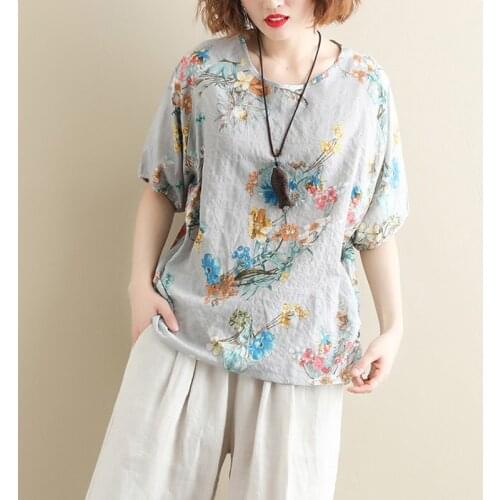 Oversized Loose Printed Women T-Shirts 2021 Summer Vintage O-Neck Casual All Match Female Pulls Tops Tees