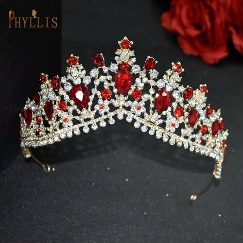 A46 King Queen Diadem Tiaras Red Crystal Crown Wedding Crown Bridal Headwear Pageant Wedding Hair Ornaments Party Birthday