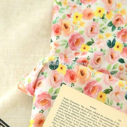 South Korea imported pastoral style, digital printed fabric, handmade DIY clothing dress baby clothes fabric cotton 90cmx110cm