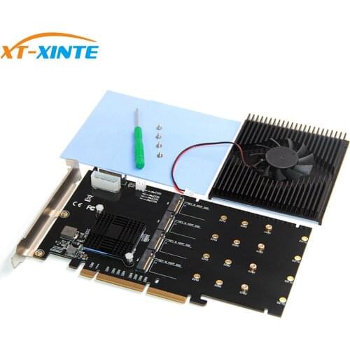 XT-XINTE 215*125mm PCI-E Adapter Card LM313 PCI-E 8X/16X TO 4P M.2 (PCIe protocol)Riser Card for NVME 2242 2260 2280 22110 SSD