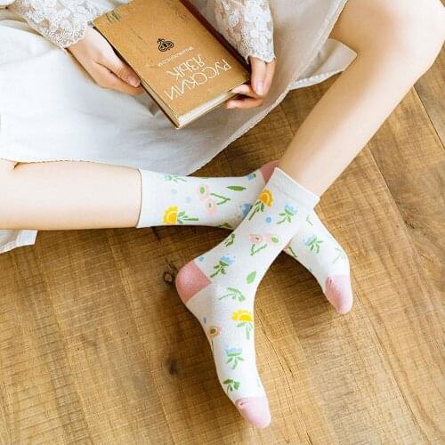 Kawaii Socks Women Strawberry Calcetines Sunflower Peach Cartoons Cute Socks Set Lolita Skarpetki Japan Harajuku