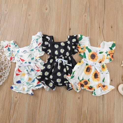 0-24M Newborn Baby Girls Romper Casual Fly Sleeve Cute Watermelon Embroidery Bandage Stitching Bodysuits + Headband For Summer