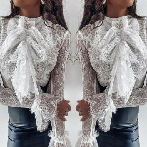 Lace Long Sleeve Shirt Women O Neck White Shirt Female Blusas Clothes Spring Summer Lace Tops Femininas Camisas Clothing Female
