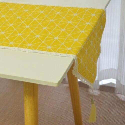 Lace Tassel Table Runner Printed Lattice Lemon Yellow Home Table Runners Christmas Wedding Birthday Party Table Decorations