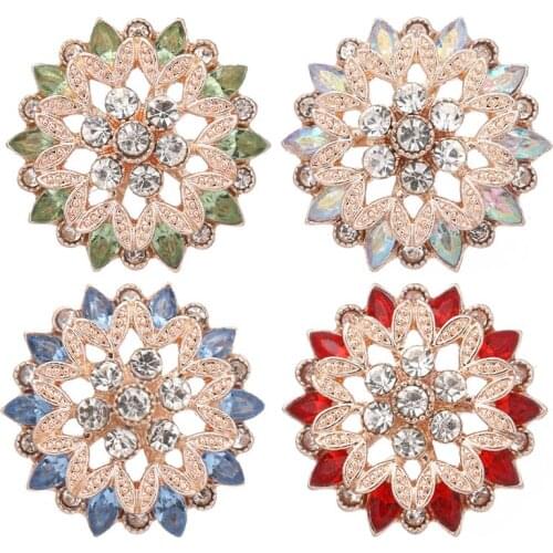 KZ3569 New Rhinestone Rose golden color Hollow Flower metal 18MM snap buttons fit 18mm snap bracelet snap jewelry wholesale