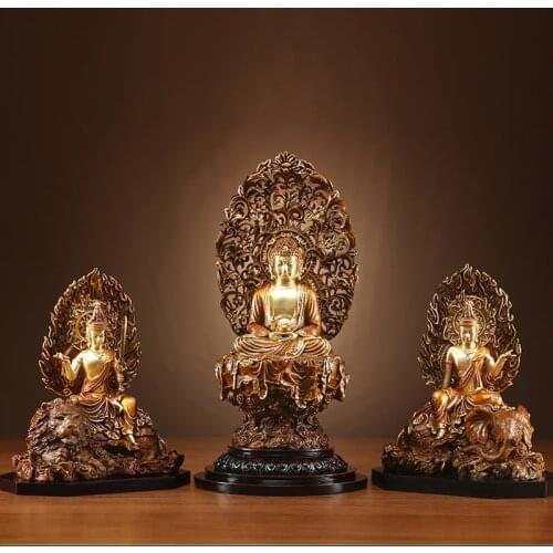 A SET 3P High grade gilding HUA YAN SAN SHENG Sakyamuni Samantabhadra Bodhisattva Manjusri Buddha statue HOME shrine protection