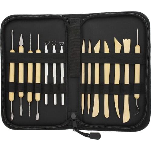 14pcs Pottery Sculpting Tools Set with Zipper Bag Tools For Ceramic Stamp For Ceramics Ceramic Supplies Potters Tool Set for