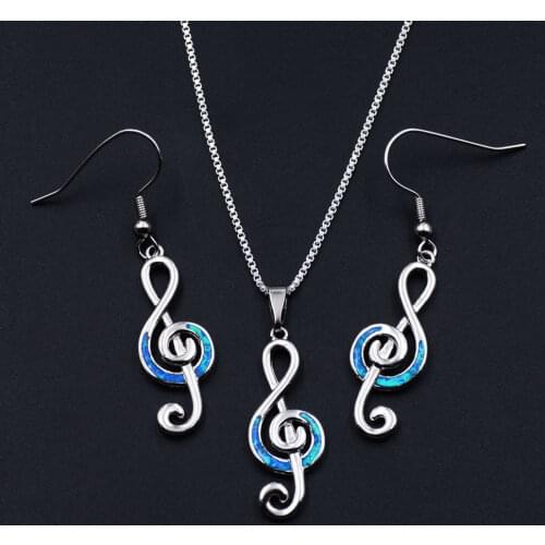 New Music Note Design Blue Fire Opal Jewelry Set
